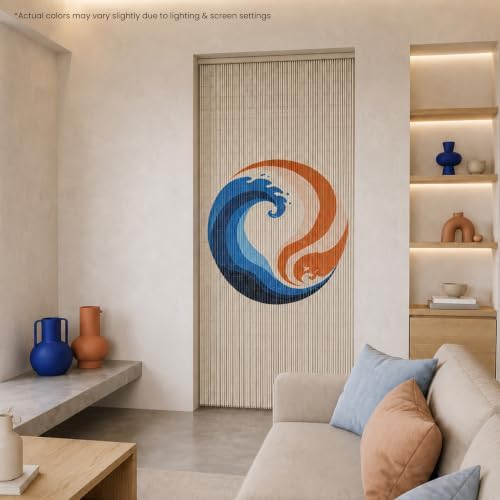 fire & ice beaded bamboo curtain for doorway, front angle view