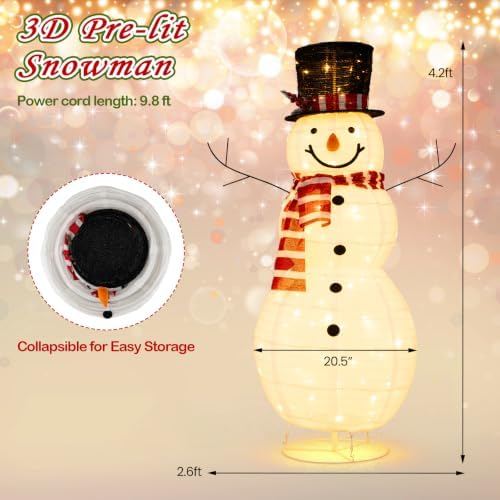 tangkula 4.2 ft outdoor lighted christmas snowman, yard, view 9
