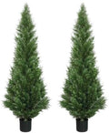 two 5 foot outdoor artificial cedar topiary trees, main product view