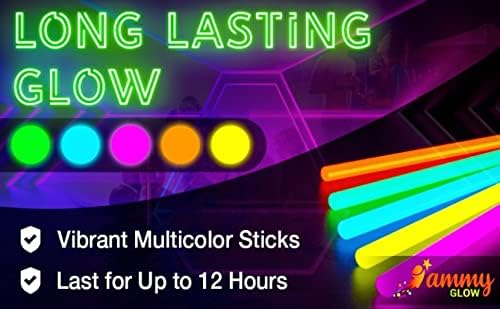 Ammy Glow Glow Sticks (205 Pcs Kit) Bulk Party Pack-100 Pack Glow Sticks with Connectors & Glasses- Party Favors for Kids 8-12- Neon Glow in The Dark Party Supplies for Birthdays & Events