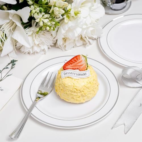 wellife 240pcs silver plastic dessert plates - includes showing dimensions