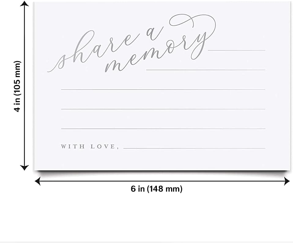 Bliss Collections Silver Foil Share a Memory Cards, Pack of 50, 4x6 Cards for Wedding, Shower, Birthday, Funeral, Celebration of Life, Retirement, Graduation, Going Away, Life Memories, USA Made