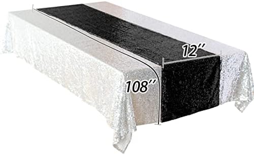 Sequin Table Runner, Black, 12x108 inch, 10 Pack for Halloween