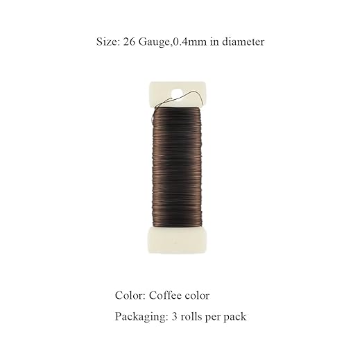 HAHIYO 26Gauge Coffee Color Metal Floral Wire - 3 Rolls, 115 Yards (345 Feet) - Flexible Paddle Wire for Craft, Christmas Wreath, Flower Arrangement, Bouquet Wrapping, Wedding, DIY