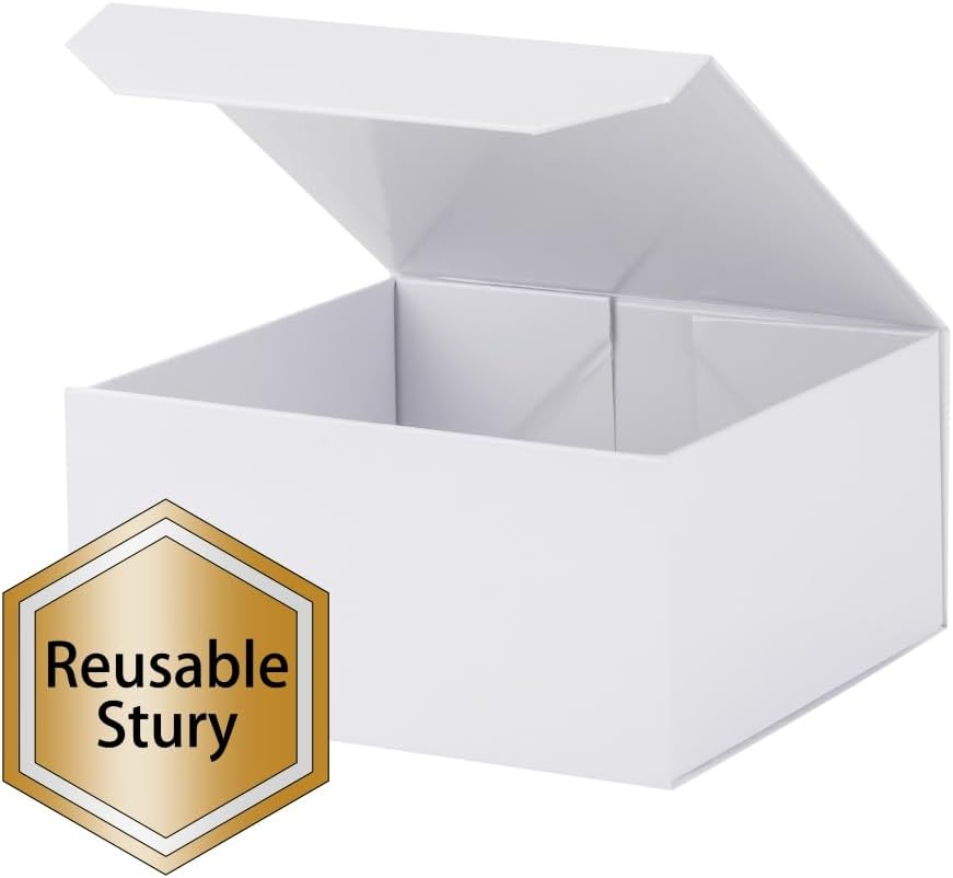 1 Pcs 6x6x3 Inch White Magnetic Gift Box Small Magnetic Box with Crinkle Paper White Small Gift Box with Shredded Paper Luxury Gift Boxes with Lids for Presents