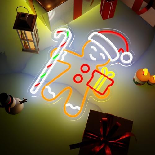 gingerbread man neon sign for christmas decor holiday shown in use