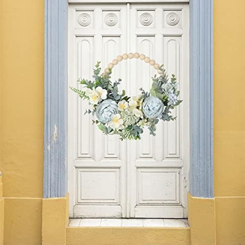 wood bead floral blue wreath boho farmhouse decor, package contents