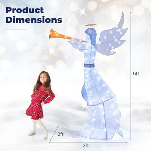 tangkula 5 ft christmas lighted angel with trumpet, side view