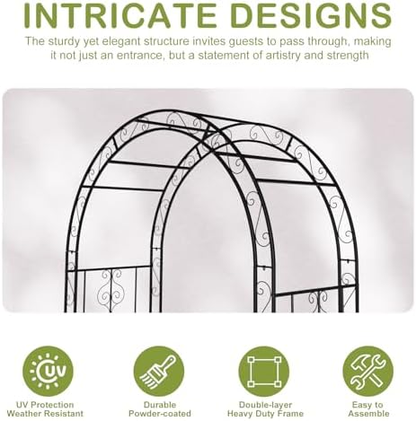 outvita 7ft metal garden arch arbor, black trellis, side view