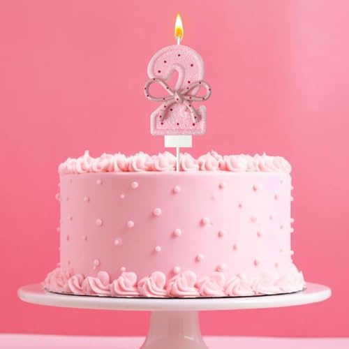 Pink Birthday Candles with Bows, 3.3 Inch Birthday Candles for Cake Decorations, Cute Anniversary Celebration Supplies for Girls and Women (2)