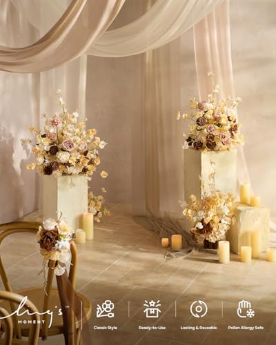 Ling's moment Artificial Flowers Fake Roses Faux Gardenia Foam Brown Beige | Silk Flower, Real Touch Filler Flower, Indoor Outdoor Decor, Table Centerpieces, Wedding Bouquets, Floral Arrangments, 24pcs