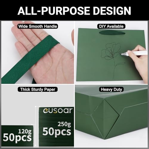 eusoar paper bags with handles, 50pcs 10.6"x3.1"x8.3" gift, close-up detail