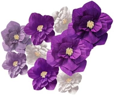 9 PCS Purple Paper Flowers Artificial Crepe Tissue White Wall Décor Wedding Birthday Bridal Baby Shower Classroom Nursery Room Backdrop Centerpieces Party Decorations Supplies (Purple (9PCS))