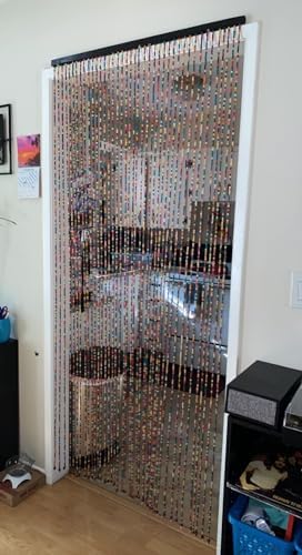 rainbow wooden bead curtain 36” x 79” –, front angle view