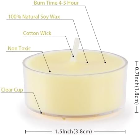 Natural Citronella Tea Light Candles, Tiny Soy Wax Aromatherapy Citronella Tealights Set of 12-4 Hours Burning - Great Gift for Summer Outdoors Home Garden Patio Balcony
