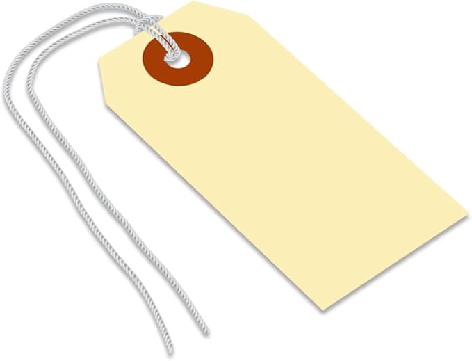 SmartSign Blank Shipping Tags with Pre-attached Loop Strings, Size-2, Pack of 1000, 10pt thick Manila Cardstock Tag, 3.25 x 1.625 inch Paper Hang Tags with Reinforced Fiber Patch