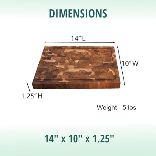 ecodecors fsc certified teak end grain cutting board showing dimensions