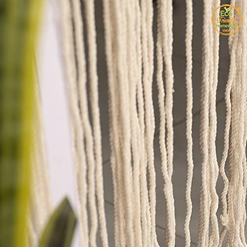 natural beige beaded door curtain, handmade wood bead, front angle view