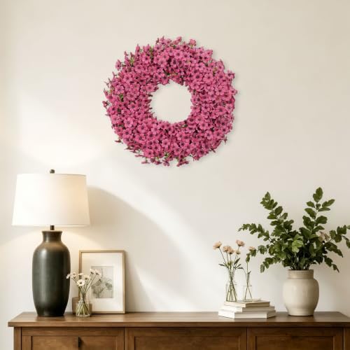 20" fuchsia artificial floral wreath for front door, view 9