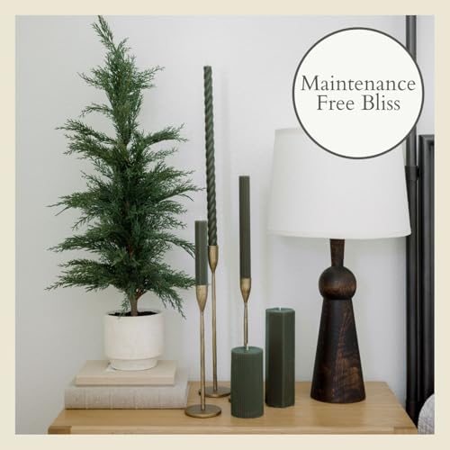 cg hunter, faux evergreen cedar trees, set of showing dimensions