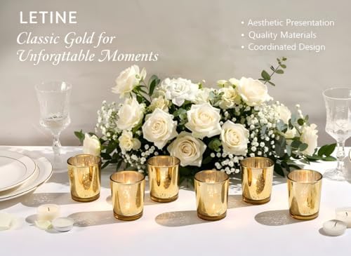 LETINE 6pcs Gold Votive Candle Holders – Tea Light Candles Holder & Standard Votive Size for Regular Votive Candles – Candle Holder for Home Decor, Garden Party Decorations, Engagement Table Decor