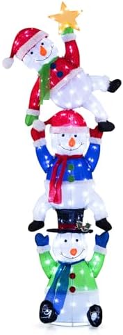 tangkula 6 ft lighted christmas 3 stacked snowman, view 9