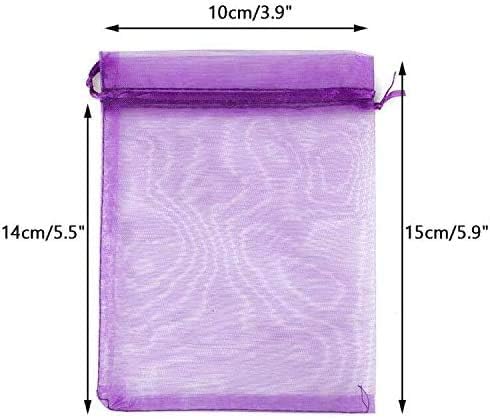 G2PLUS Purple Organza Bags 4x6 in, 100PCS Drawstring Organza Bags, Sheer Mesh Jewelry Pouches, Lavender Wedding Party Festival Gift Bag Candy Pouches for Mother's Day, Party Favors
