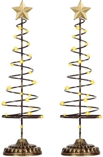 set of 2 lighted christmas tree table decoration, front angle view
