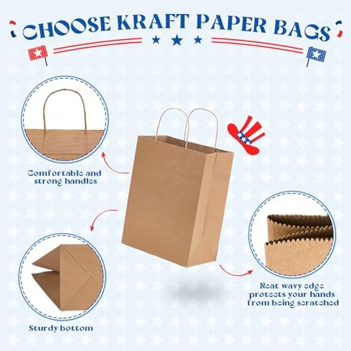 MESHA Brown Paper Bags 8x4.25x10.5 Inch 20Pcs, Paper Bags with Handles, Sturdy Brown Gift Bags for Retail, Birthday Party Favors, Shopping, Small Business (Made in USA)