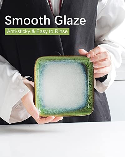 square appetizer plates set of 4, 6 inch, close-up detail