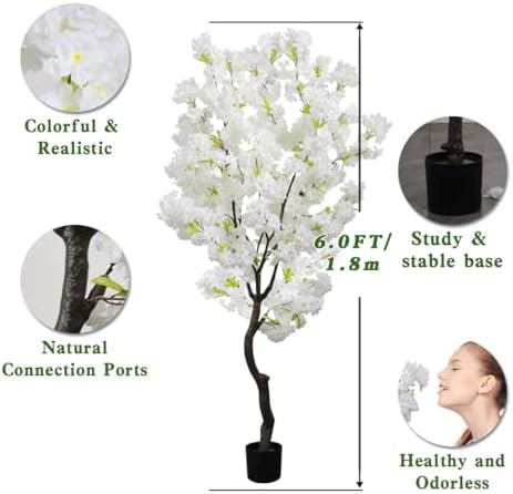 bincue artificial white cherry blossom tree fake tree on a desk or shelf