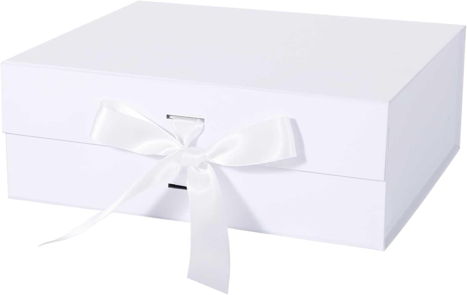 LFBOX White Gift Box with Ribbon Magnetic Lids 1 Pack | Large Gift Boxes Bridesmaid Groomsman Proposal Boxes, 10.2x9x3.74 in, Collapsible Wedding Storage Box