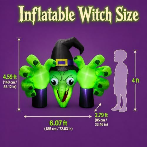 6ft giant halloween inflatables wicked witch with huge shown in use