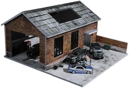 1/64 diorama old factory garage model, led lighting on a desk or shelf
