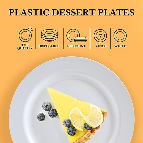 focusline 100 white plastic plates, 7" small disposable, side view