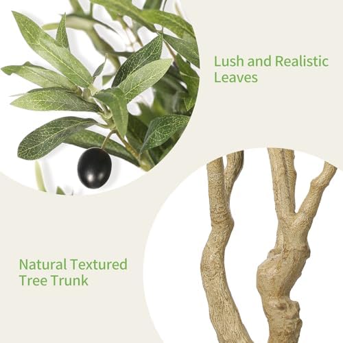 realead large artificial olive tree 8ft with thick, side view