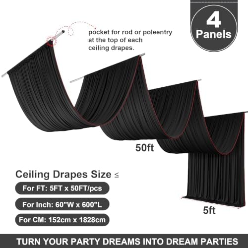 20FT x 50FT Black Ceiling Drapes for Halloween Party Decor