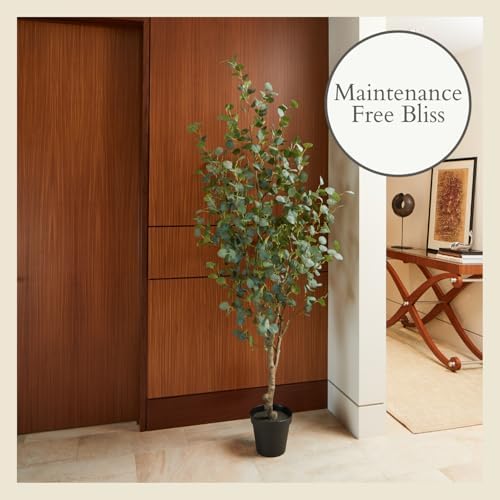 cg hunter, faux eucalyptus tree, 7 ft, black showing dimensions