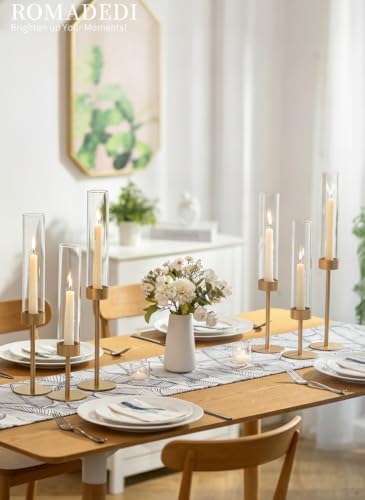 Romadedi Glass Hurricane Candle Holders for Candlestick, Gold, Set of 6