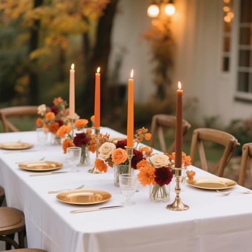 12-Pack Earth Tone Taper Candles, 10 Inch Unscented Dripless Candlesticks, Long-Lasting Burn Time of 7-8 Hours, Perfect for Fall Harvest Halloween Thanksgiving Dinners Parties and Home Décor