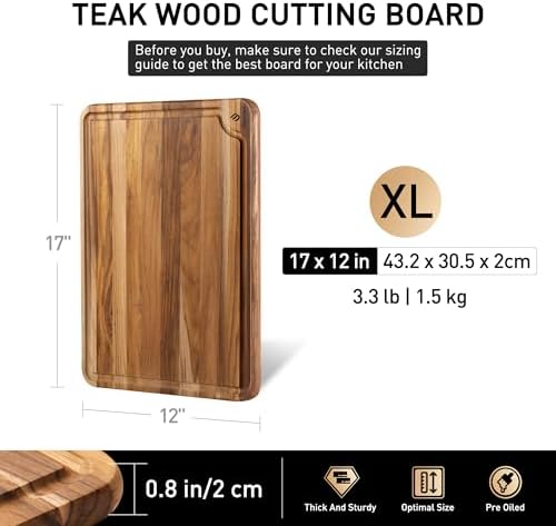 teak wood cutting boards for kitchen 17'' wooden, close-up detail
