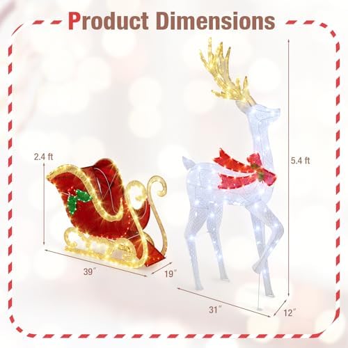 tangkula 5.4 ft christmas lighted reindeer & santa’s, side view