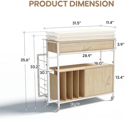 height-adjustable gift wrapping station with paper clamp & shown in use