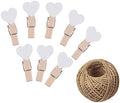 100 Pcs White Mini Wooden Heart Clothespins 3.5 cm with Spring Wooden Photo Paper Pegs Craft Clips for Wedding Party Decor with 100 Feet Jute Twine
