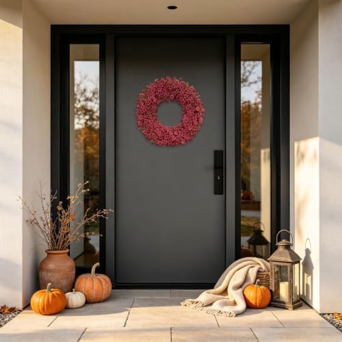 24" burgundy fall wreath for front door, artificial, package contents