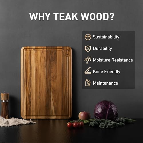 teak wood cutting boards for kitchen 17'' wooden shown in use