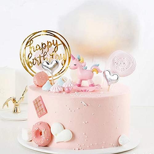 6-Pack Gold Cake Topper Set, Double-Sided Glitter, Acrylic Happy Birthday Cupcake Toppers, Birthday Decorations for Children or Adults.