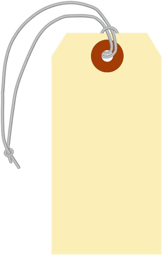 SmartSign Blank Manila Shipping Tags with Elastic Strings - Pack of 250, Size-4, 13pt Thick Pre-Strung Cardstock Tag, 4.25 x 2.125 inch, Paper Hang Tags with Reinforced Fiber Patch, Made in USA