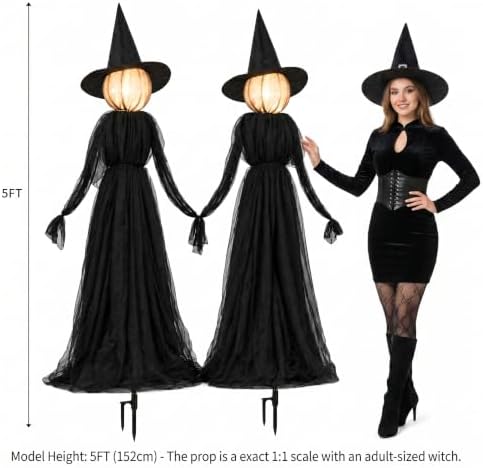 hourleey halloween witch decorations outdoor, 5ft set of showing dimensions