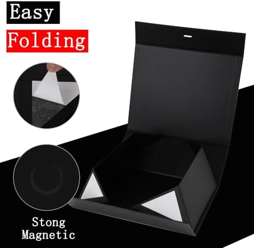 BoxSkivra Black Gift Box with Ribbon 1 Pack 6X6X3 Inch Small Gift Box with Lid Magnetic Closure Rectangle Collapsible Luxury Gift Boxes Shredded Paper Filler & Card